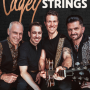 Bandfoto der Cagey Strings mit Partyrock-n-Roller-Schriftzug für Live-Auftritte im Gasthof Hinterbrühl